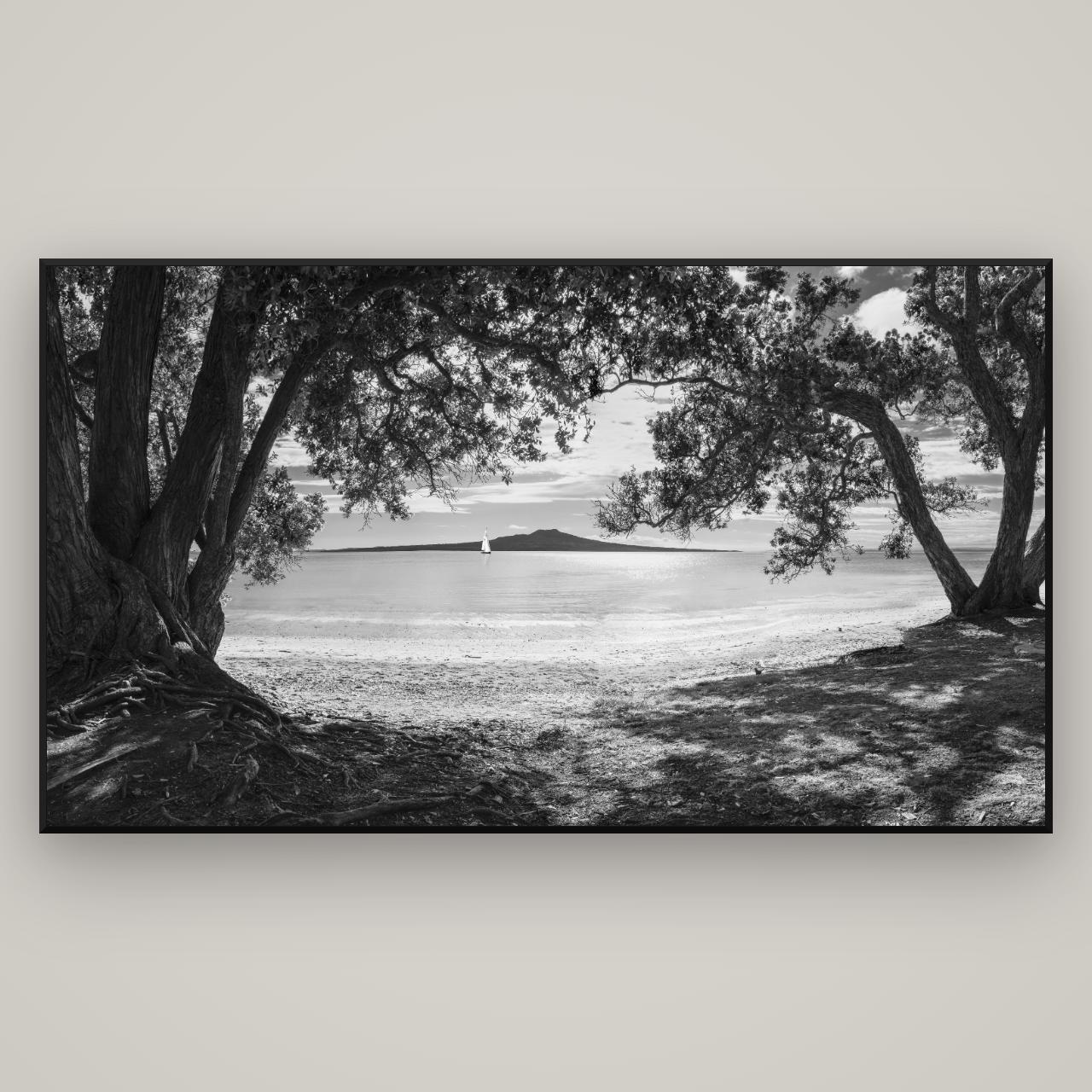 Auckland's Christmas Canvas, Pōhutukawa Symphony — Basel Black, 196×110 cm. New Zealand fine art wall art by Stephen Milner.