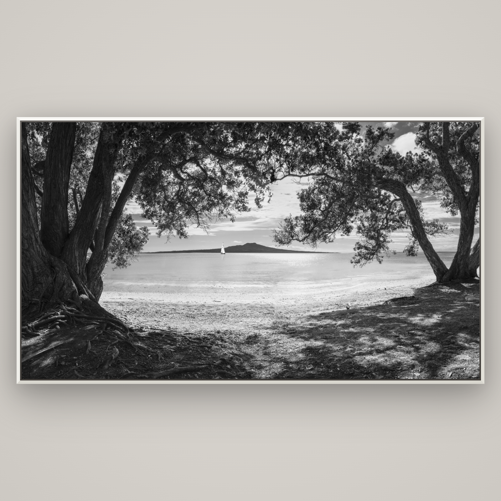 Auckland's Christmas Canvas, Pōhutukawa Symphony — Basel White, 196×110 cm. New Zealand fine art wall art by Stephen Milner.