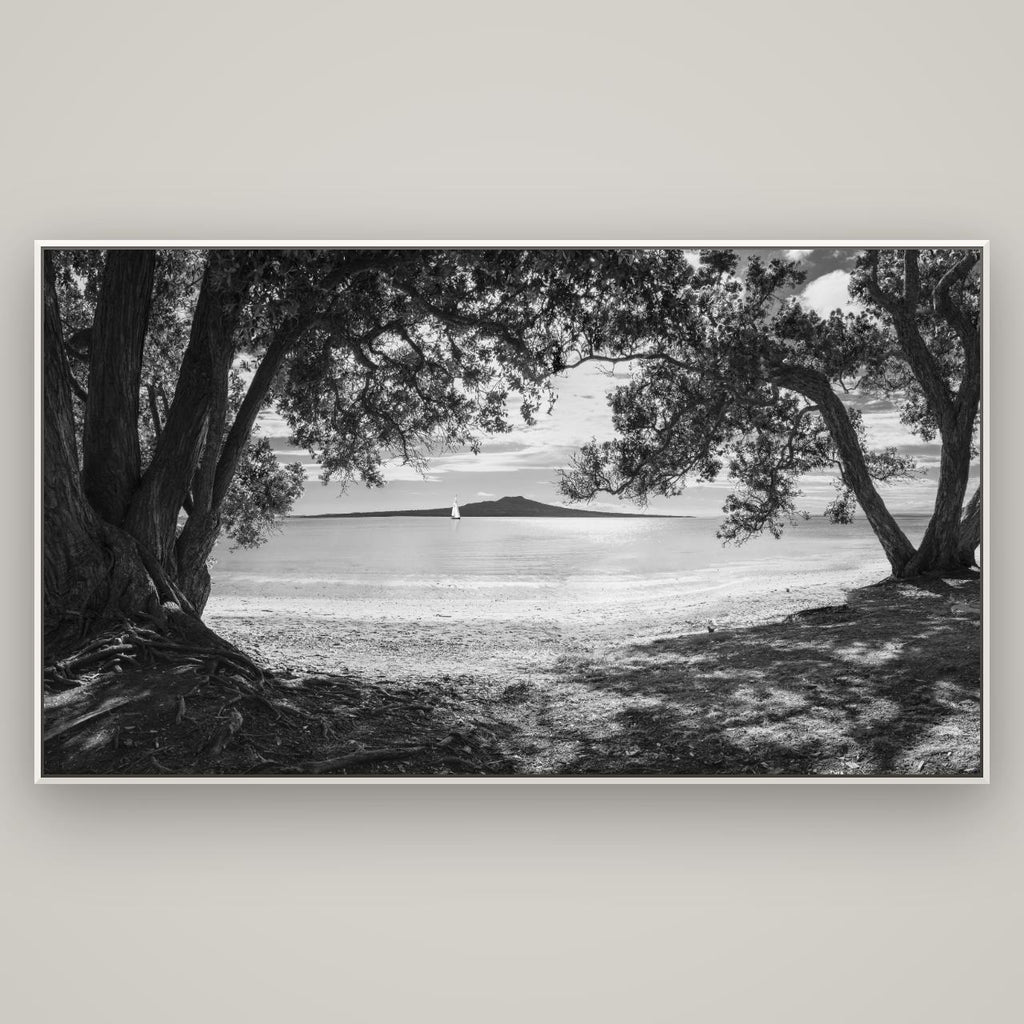 Auckland's Christmas Canvas, Pōhutukawa Symphony — Basel White, 196×110 cm. New Zealand fine art wall art by Stephen Milner.