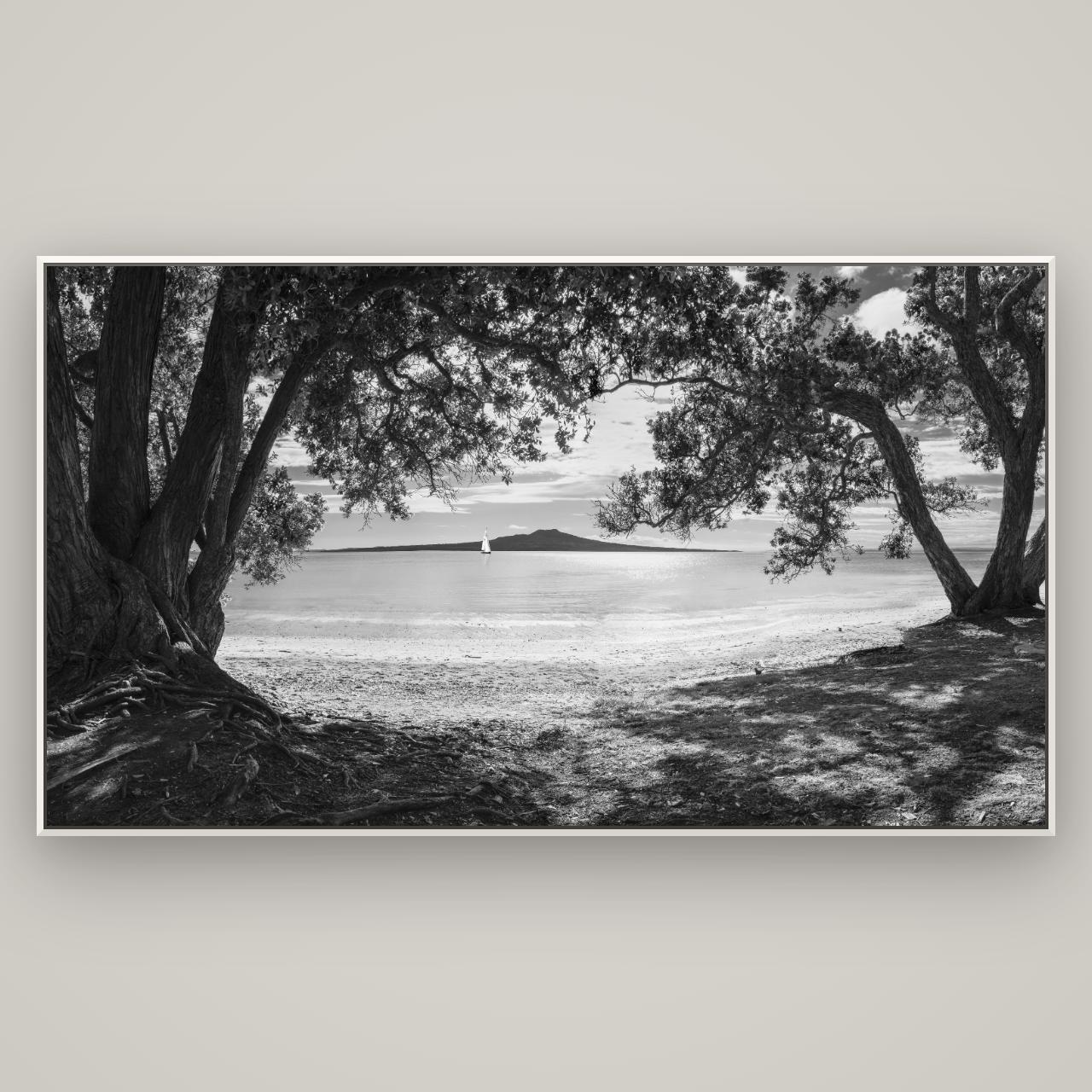 Auckland's Christmas Canvas, Pōhutukawa Symphony — Basel White, 196×110 cm. New Zealand fine art wall art by Stephen Milner.
