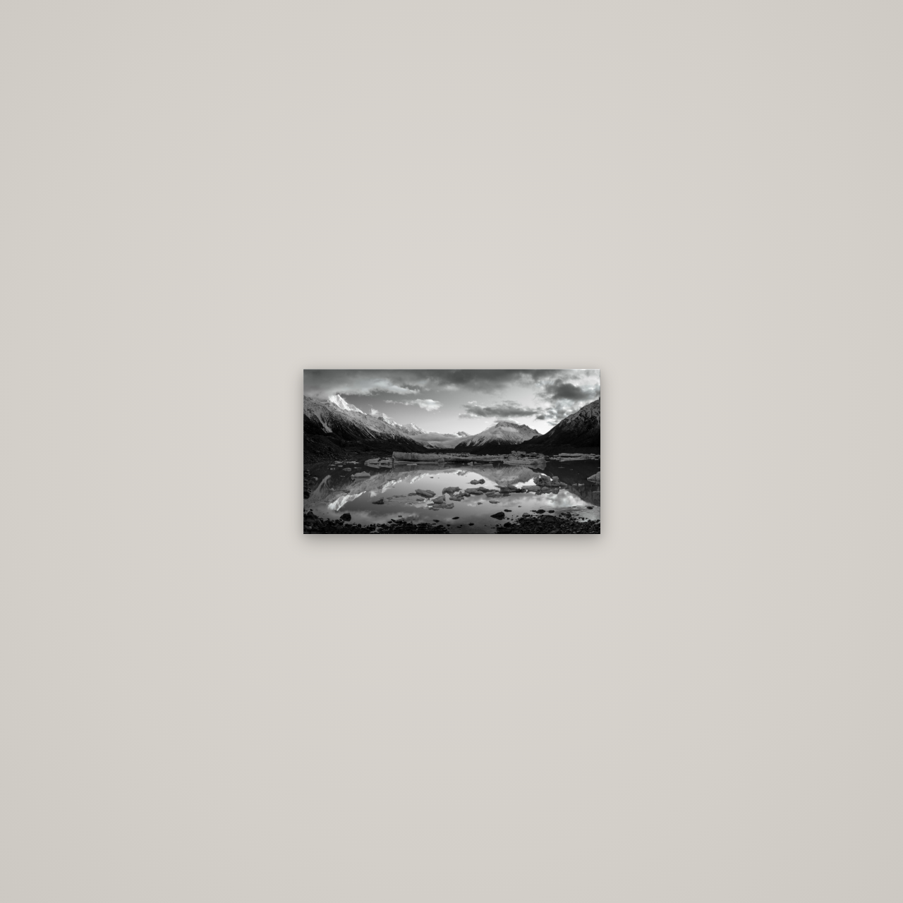 Aurora of Aoraki, Tasman Glacier's Awakening — No frame, 27×15 cm. New Zealand fine art wall art by Stephen Milner.