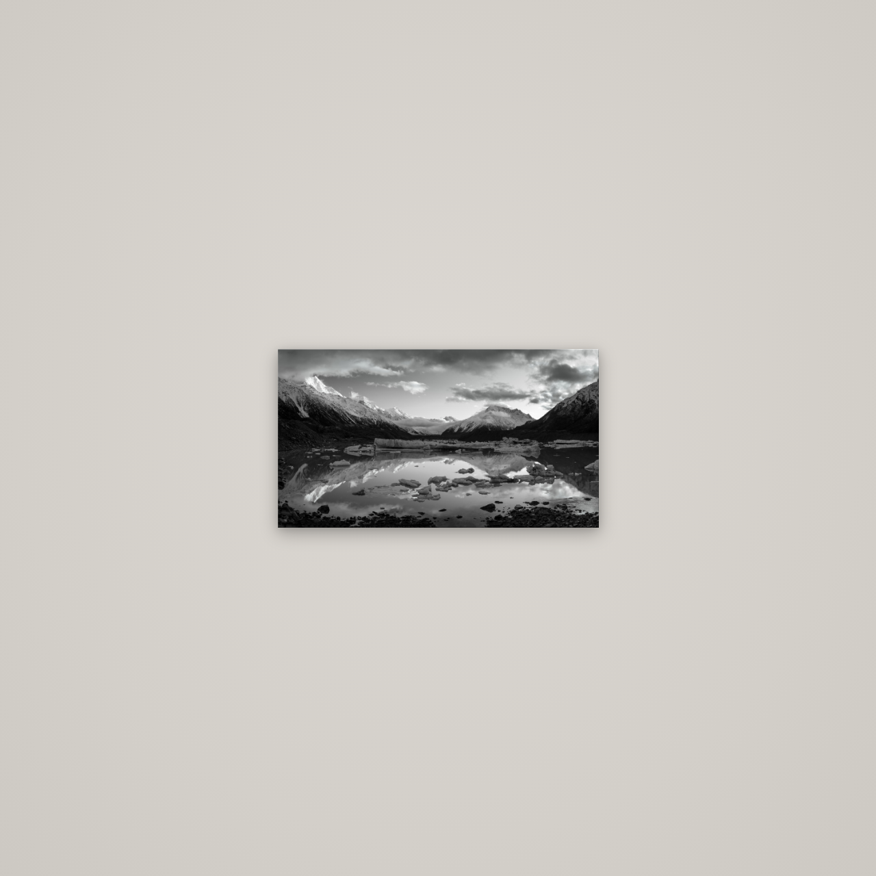 Aurora of Aoraki, Tasman Glacier's Awakening — No frame, 36×20 cm. New Zealand fine art wall art by Stephen Milner.