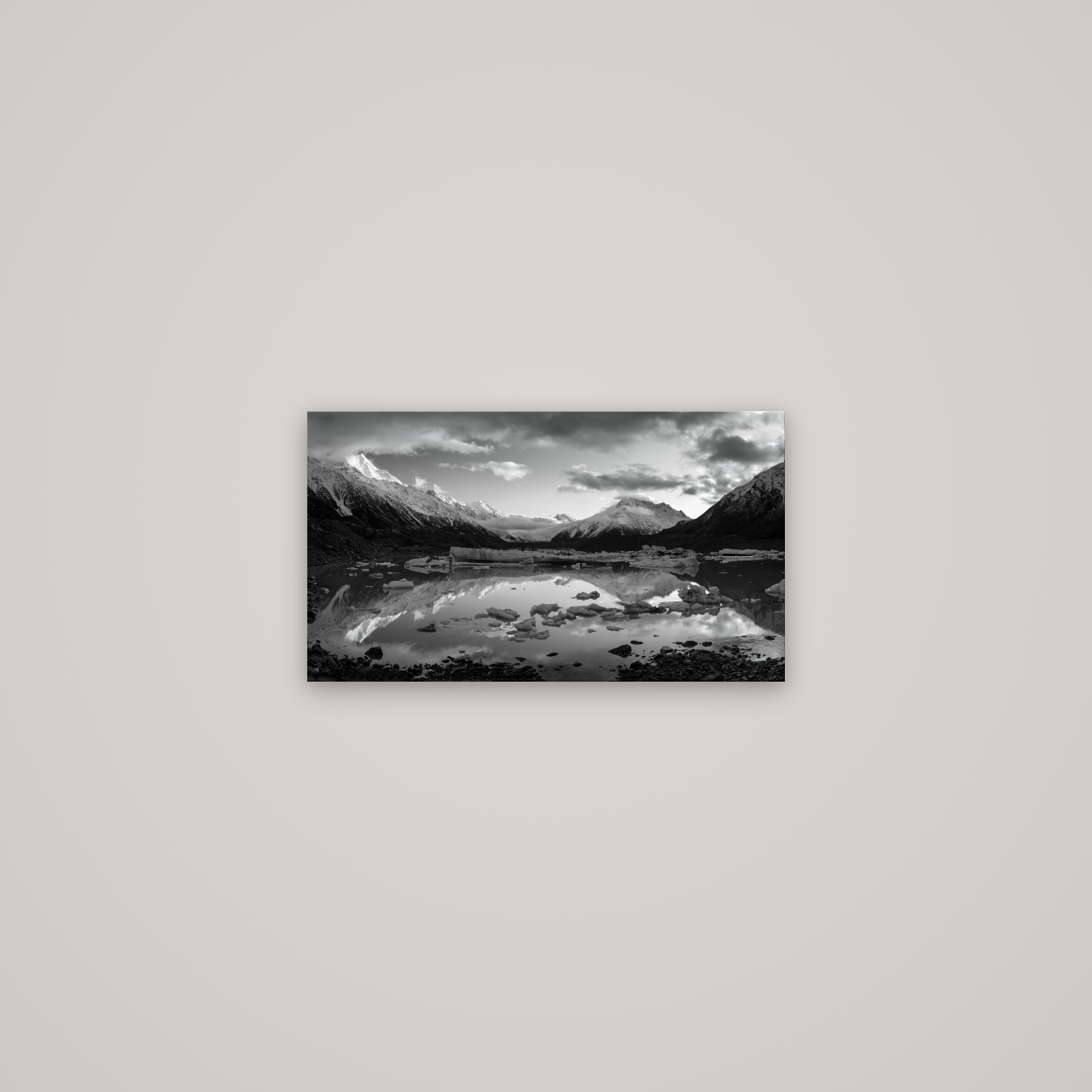 Aurora of Aoraki, Tasman Glacier's Awakening — No frame, 53×30 cm. New Zealand fine art wall art by Stephen Milner.