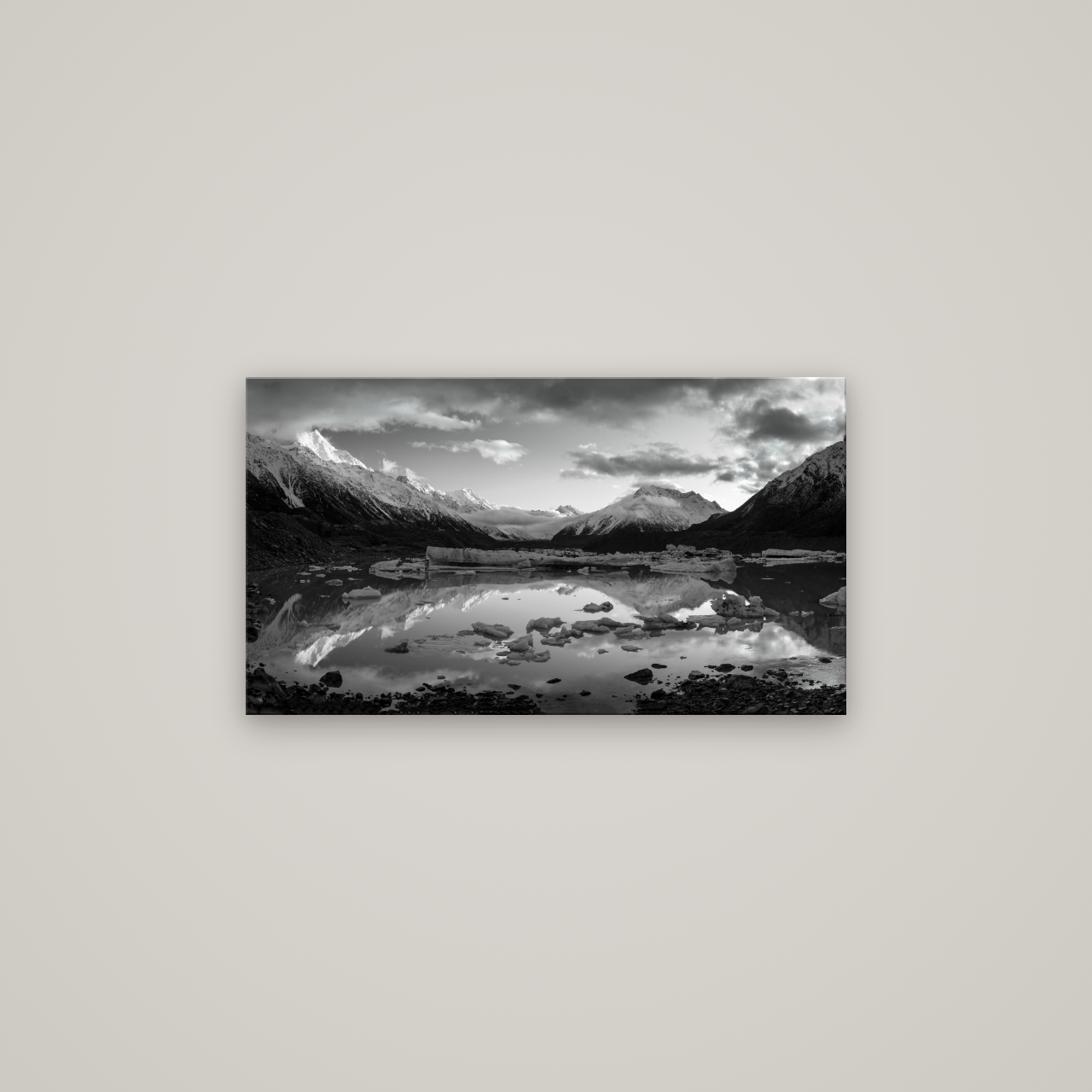 Aurora of Aoraki, Tasman Glacier's Awakening — No frame, 80×45 cm. New Zealand fine art wall art by Stephen Milner.