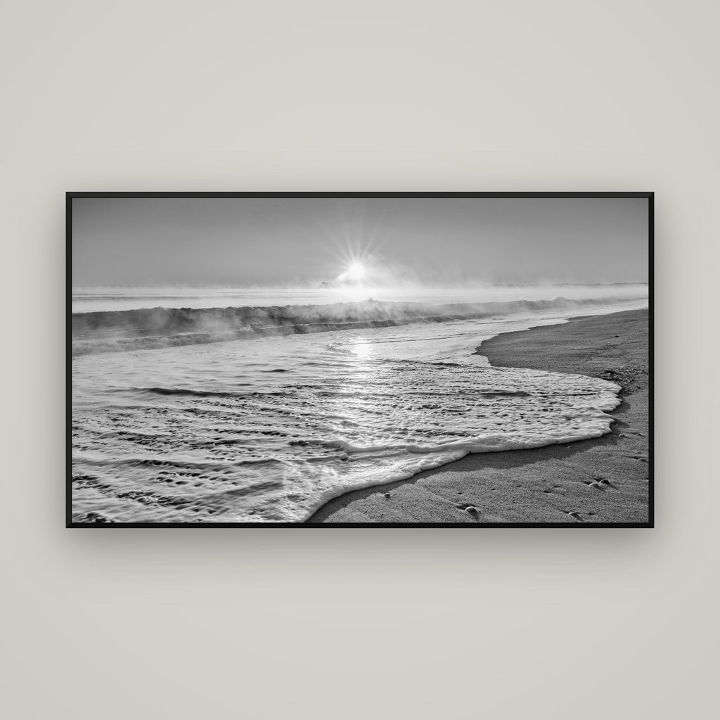 Beach Dreams, Whakatāne — Basel Black Matte, 160×90 cm. New Zealand fine art wall art by Stephen Milner.