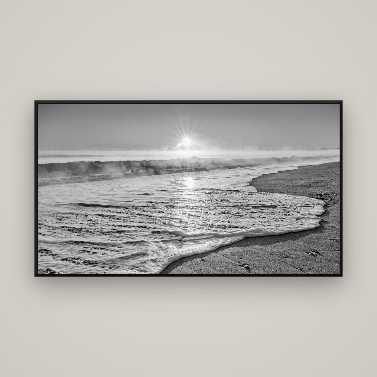 Beach Dreams, Whakatāne — Basel Black, 160×90 cm. New Zealand fine art wall art by Stephen Milner.