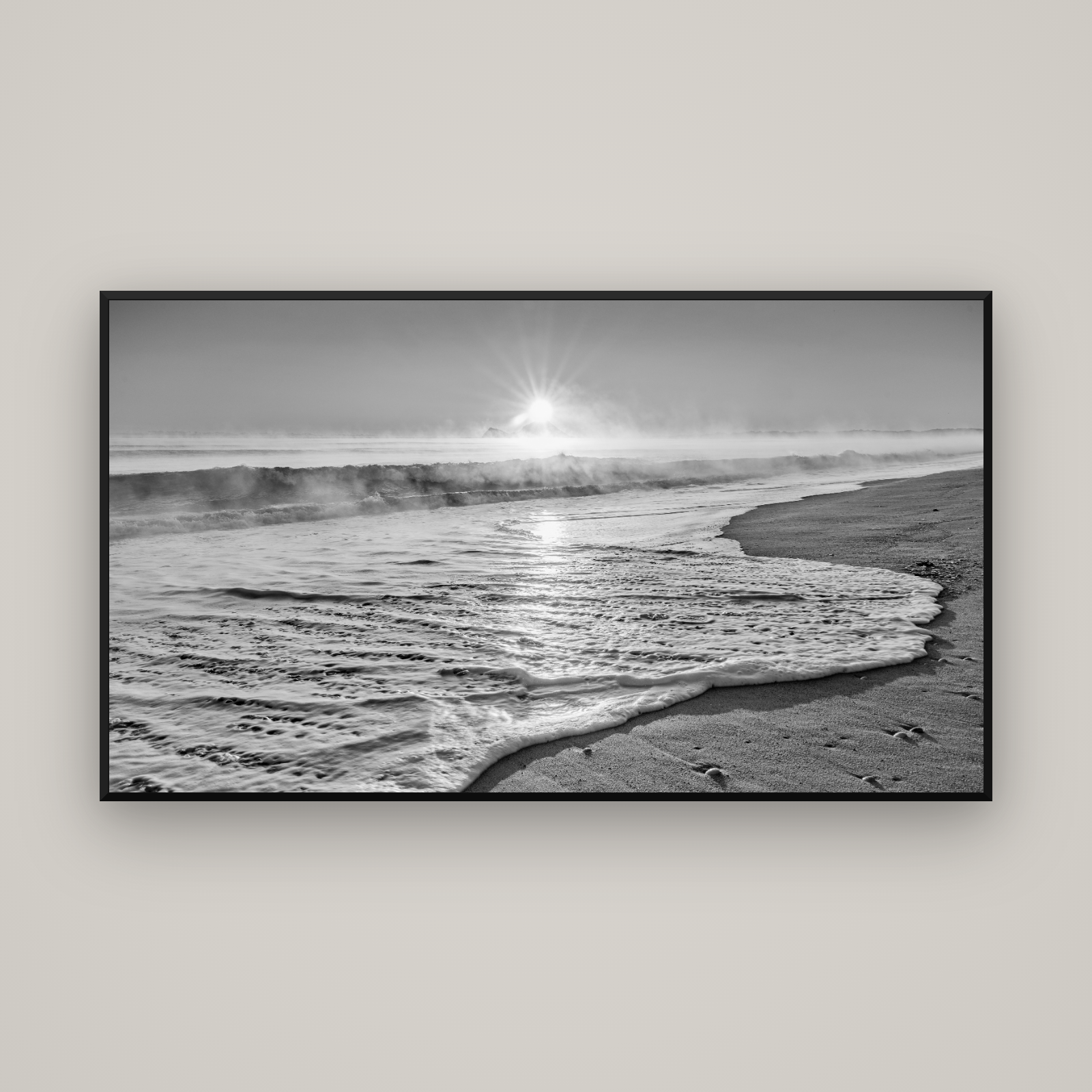 Beach Dreams, Whakatāne — Basel Black Matte, 160×90 cm. New Zealand fine art wall art by Stephen Milner.