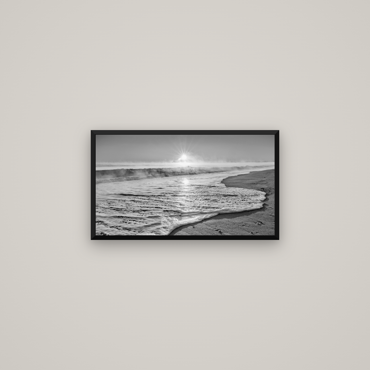 Beach Dreams, Whakatāne — Basel Black Matte, 64×36 cm. New Zealand fine art wall art by Stephen Milner.