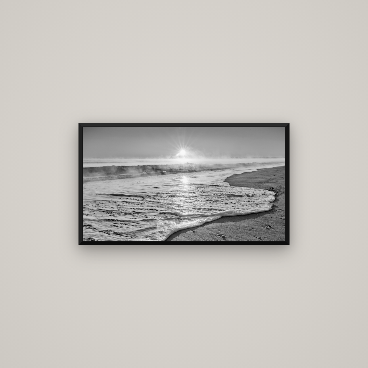 Beach Dreams, Whakatāne — Basel Black Matte, 80×45 cm. New Zealand fine art wall art by Stephen Milner.
