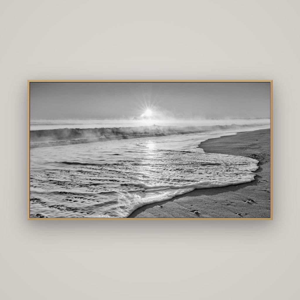 Beach Dreams, Whakatāne, Basel Natural Oak, 160×90 cm. New Zealand fine art wall art by Stephen Milner.