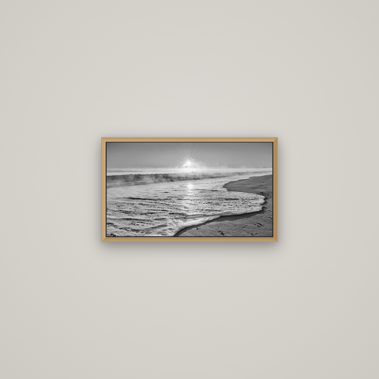 Beach Dreams, Whakatāne, Basel Natural Oak, 53×30 cm. New Zealand fine art wall art by Stephen Milner.
