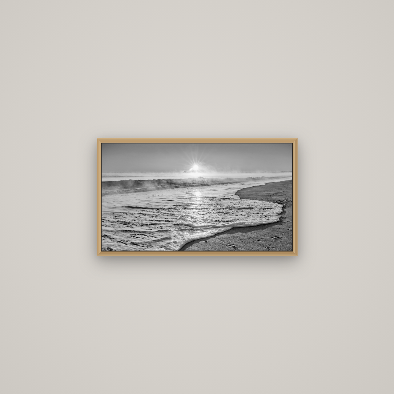 Beach Dreams, Whakatāne, Basel Natural Oak, 64×36 cm. New Zealand fine art wall art by Stephen Milner.