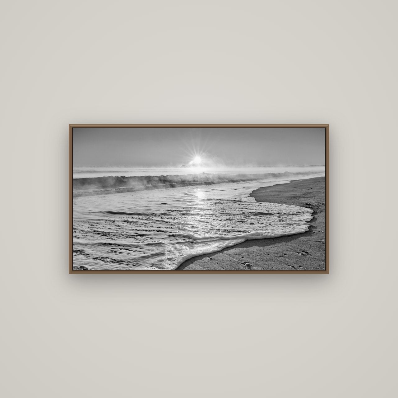 Beach Dreams, Whakatāne, Basel Walnut, 107×60 cm. New Zealand fine art wall art by Stephen Milner.