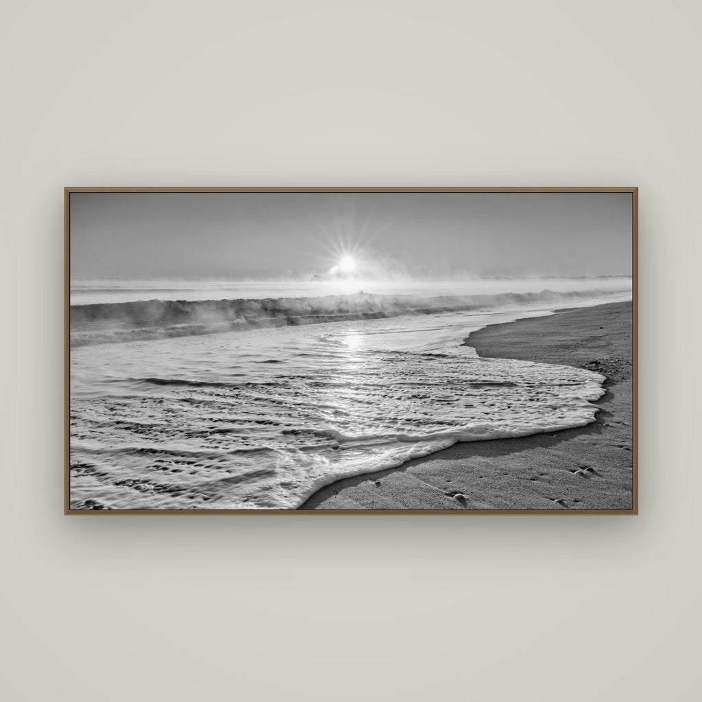 Beach Dreams, Whakatāne, Basel Walnut, 160×90 cm. New Zealand fine art wall art by Stephen Milner.