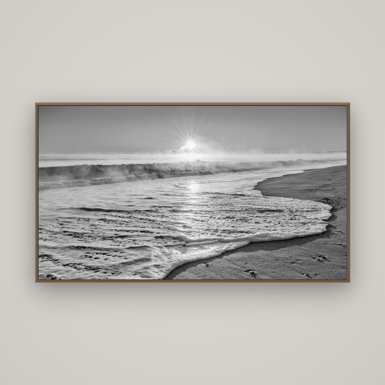 Beach Dreams, Whakatāne, Basel Walnut, 160×90 cm. New Zealand fine art wall art by Stephen Milner.