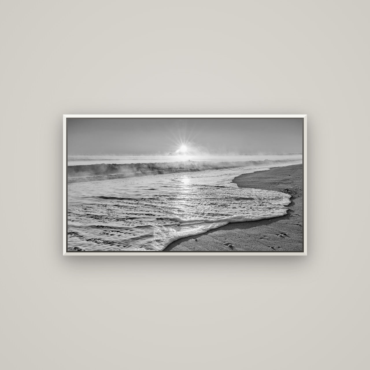 Beach Dreams, Whakatāne — Basel White, 107×60 cm. New Zealand fine art wall art by Stephen Milner.