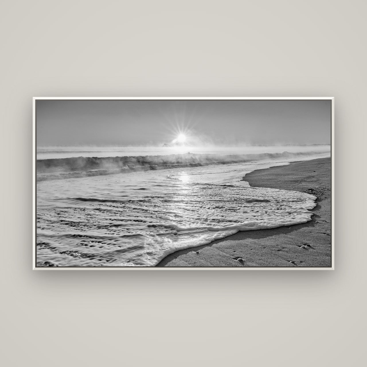 Beach Dreams, Whakatāne — Basel White, 160×90 cm. New Zealand fine art wall art by Stephen Milner.