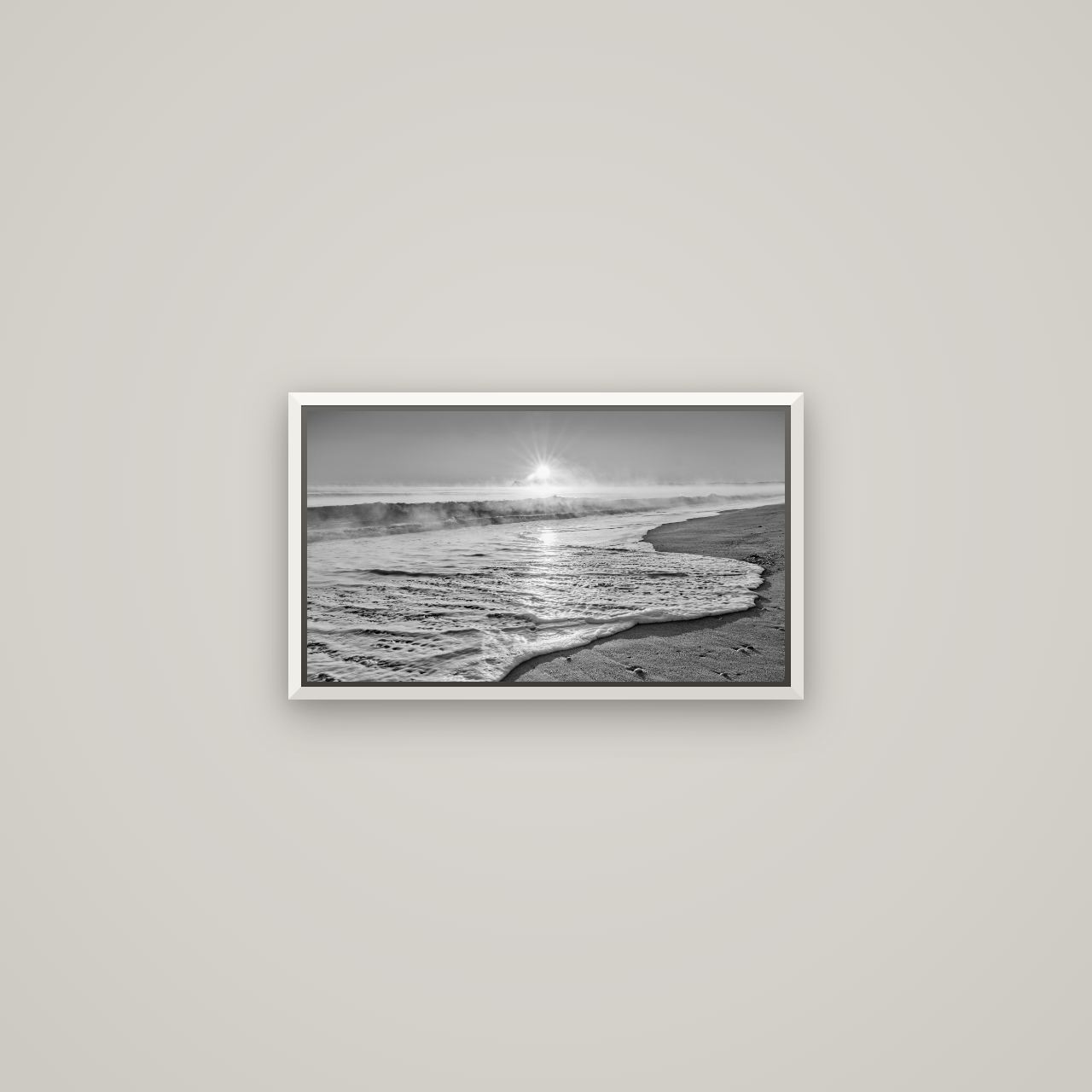 Beach Dreams, Whakatāne — Basel White, 53×30 cm. New Zealand fine art wall art by Stephen Milner.