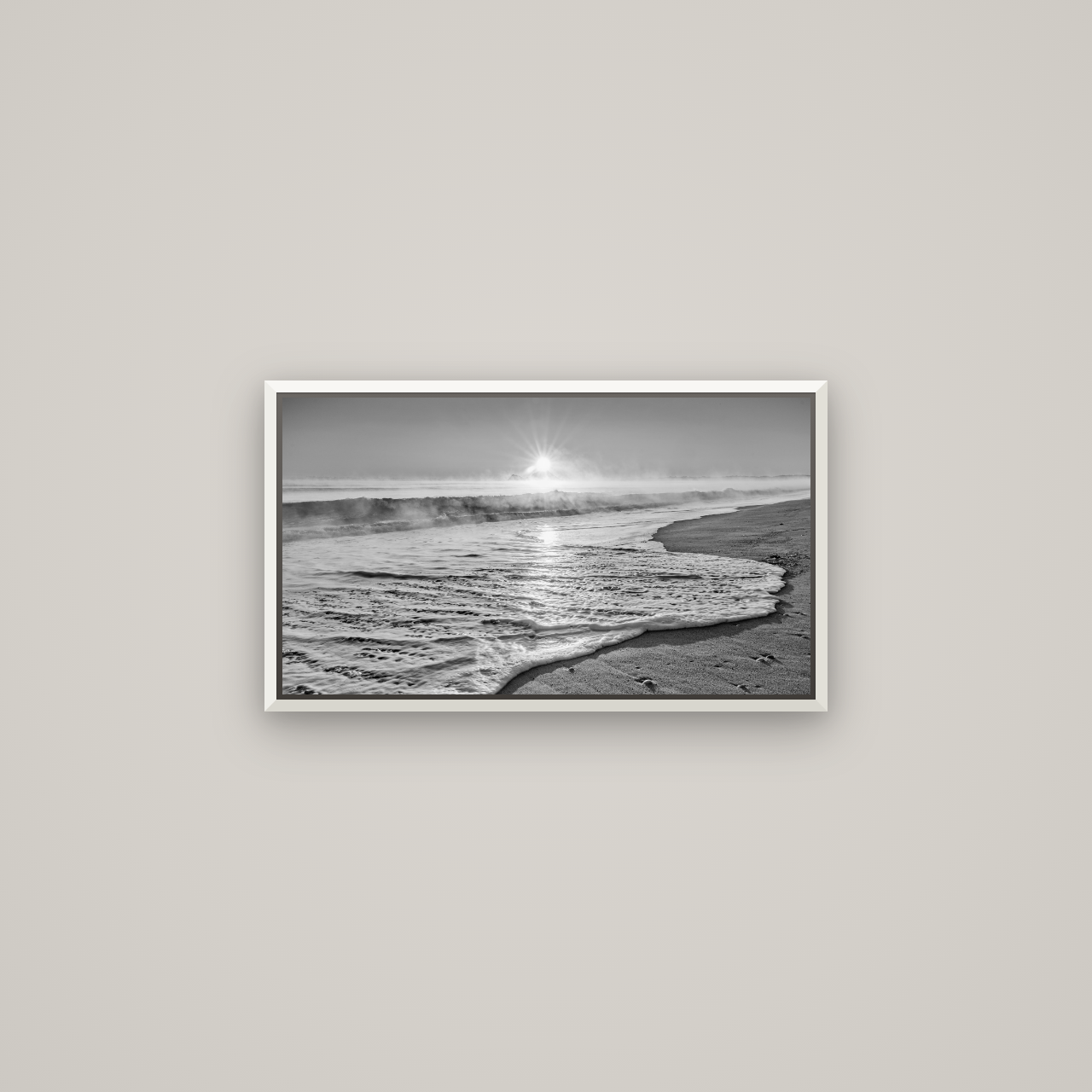 Beach Dreams, Whakatāne — Basel White, 64×36 cm. New Zealand fine art wall art by Stephen Milner.