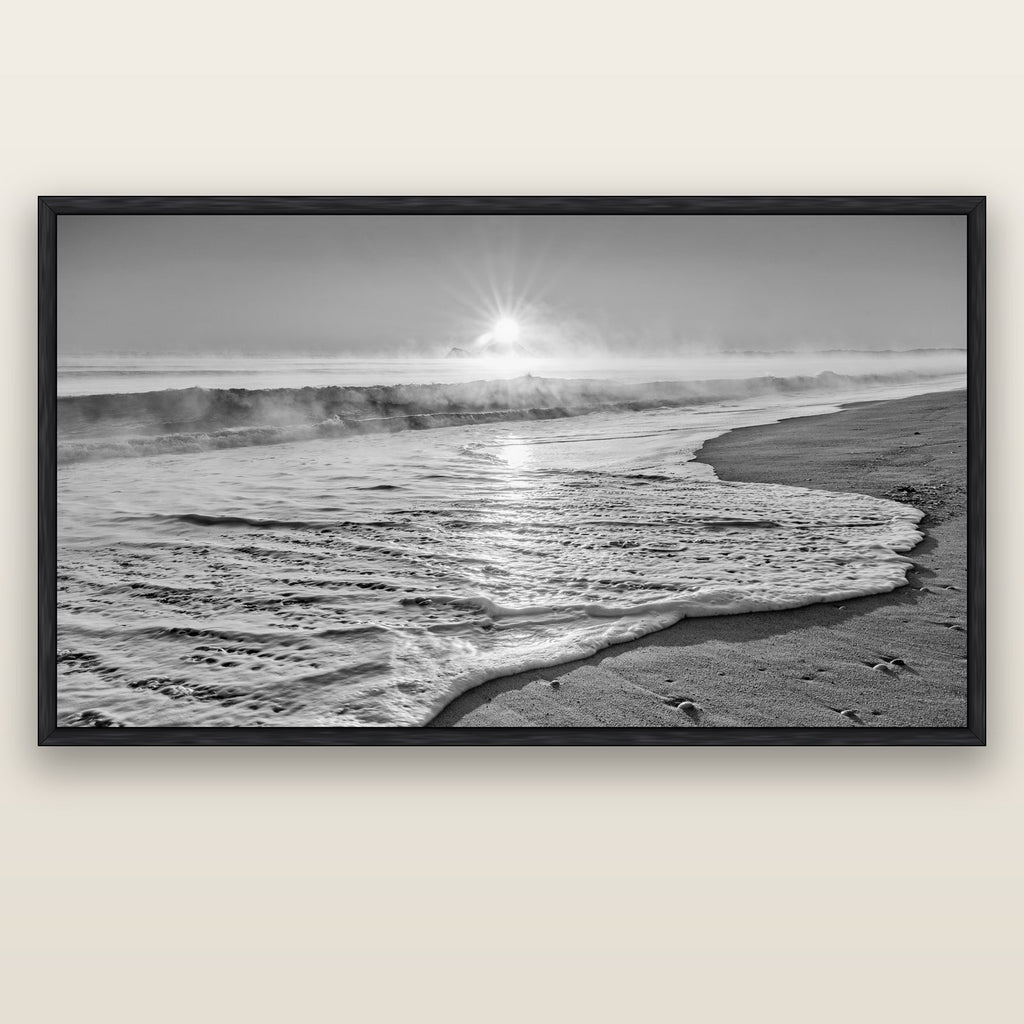 Beach Dreams, Whakatāne — black float frame canvas, 200 × 130 cm. New Zealand fine art landscape wall art by Stephen Milner.