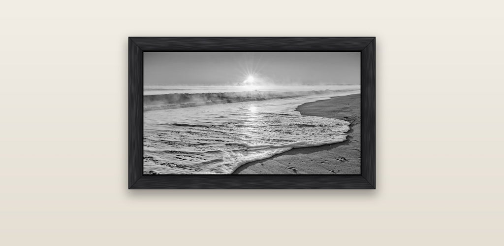 Beach Dreams, Whakatāne — black float frame canvas, 61 × 36 cm. New Zealand fine art landscape wall art by Stephen Milner.