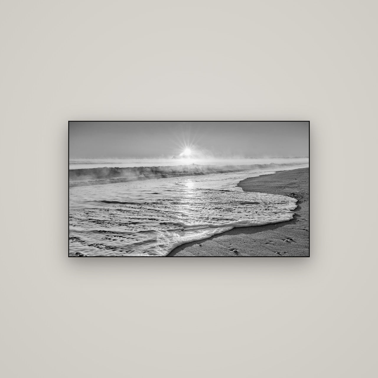 Beach Dreams, Whakatāne — Slimline Black, 107×60 cm. New Zealand fine art wall art by Stephen Milner.