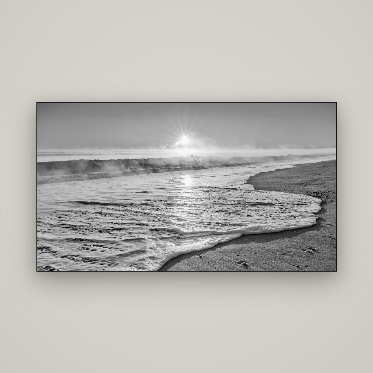 Beach Dreams, Whakatāne — Slimline Black, 160×90 cm. New Zealand fine art wall art by Stephen Milner.