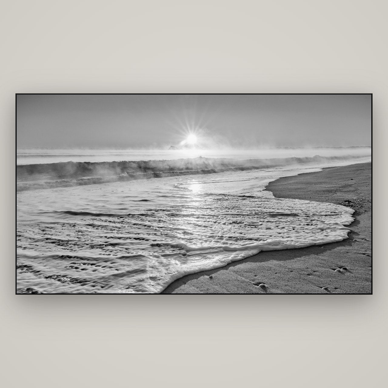Beach Dreams, Whakatāne — Slimline Black, 196×110 cm. New Zealand fine art wall art by Stephen Milner.