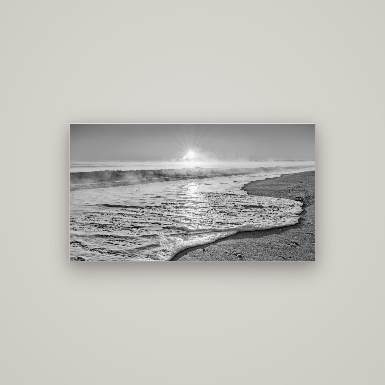 Beach Dreams, Whakatāne — Slimline Silver, 107×60 cm. New Zealand fine art wall art by Stephen Milner.