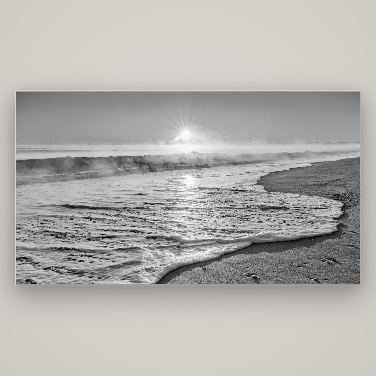Beach Dreams, Whakatāne — Slimline Silver, 196×110 cm. New Zealand fine art wall art by Stephen Milner.