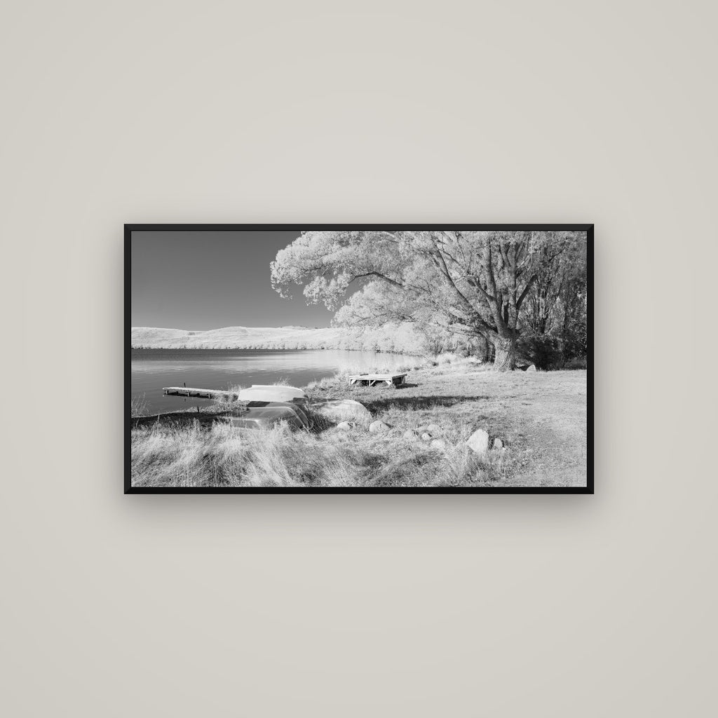 Beneath the Willows, Lake Alexandrina — Basel Black Matte, 107×60 cm. New Zealand fine art wall art by Stephen Milner.