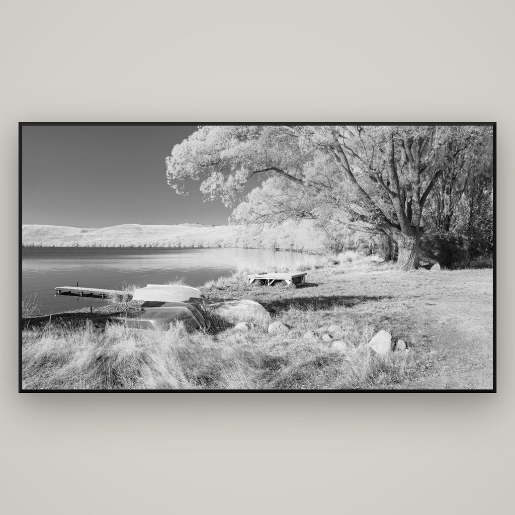 Beneath the Willows, Lake Alexandrina — Basel Black Matte, 196×110 cm. New Zealand fine art wall art by Stephen Milner.