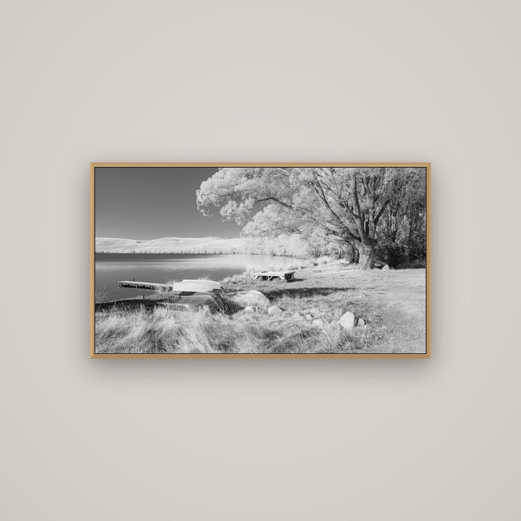Beneath the Willows, Lake Alexandrina, Basel Natural Oak, 107×60 cm. New Zealand fine art wall art by Stephen Milner.