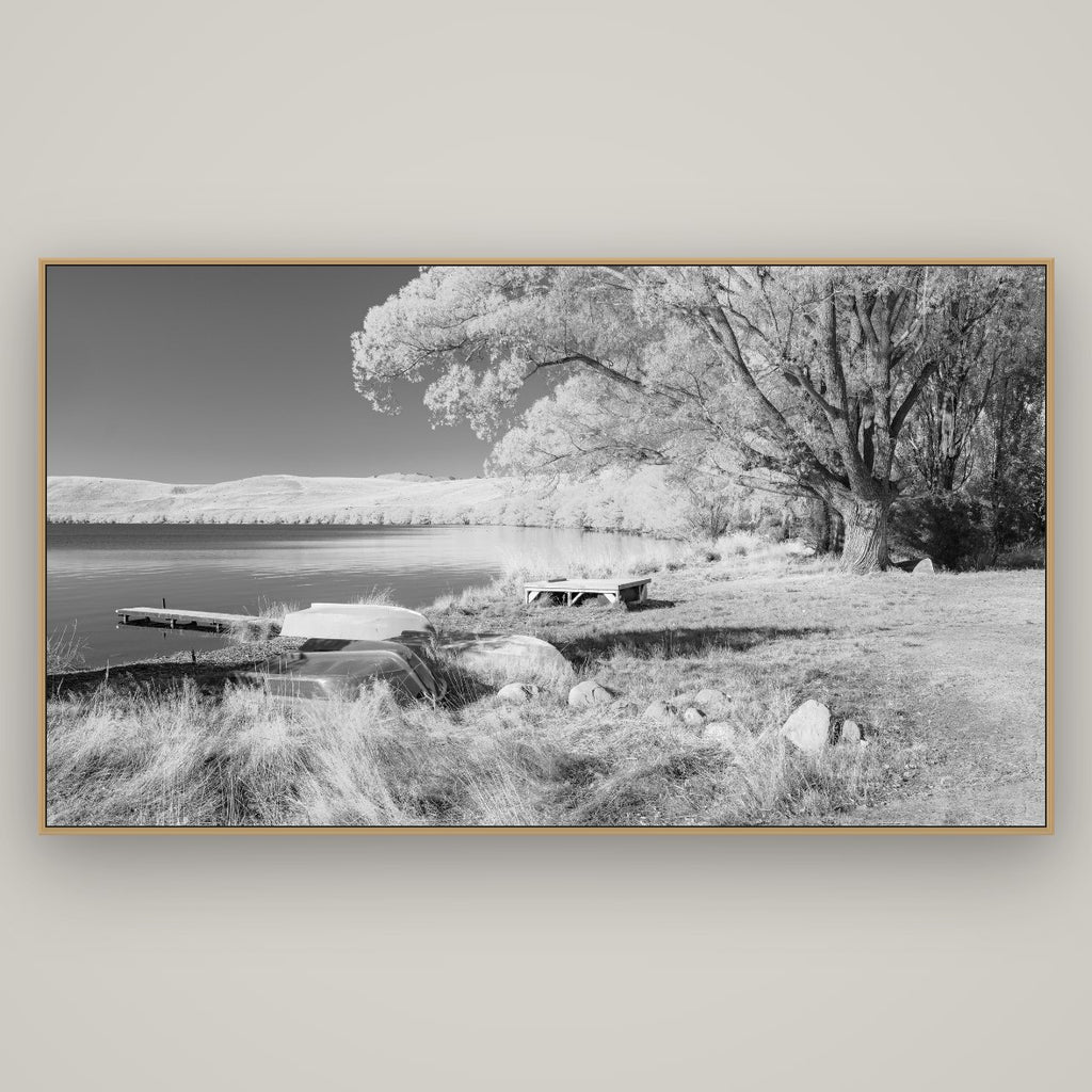 Beneath the Willows, Lake Alexandrina, Basel Natural Oak, 196×110 cm. New Zealand fine art wall art by Stephen Milner.