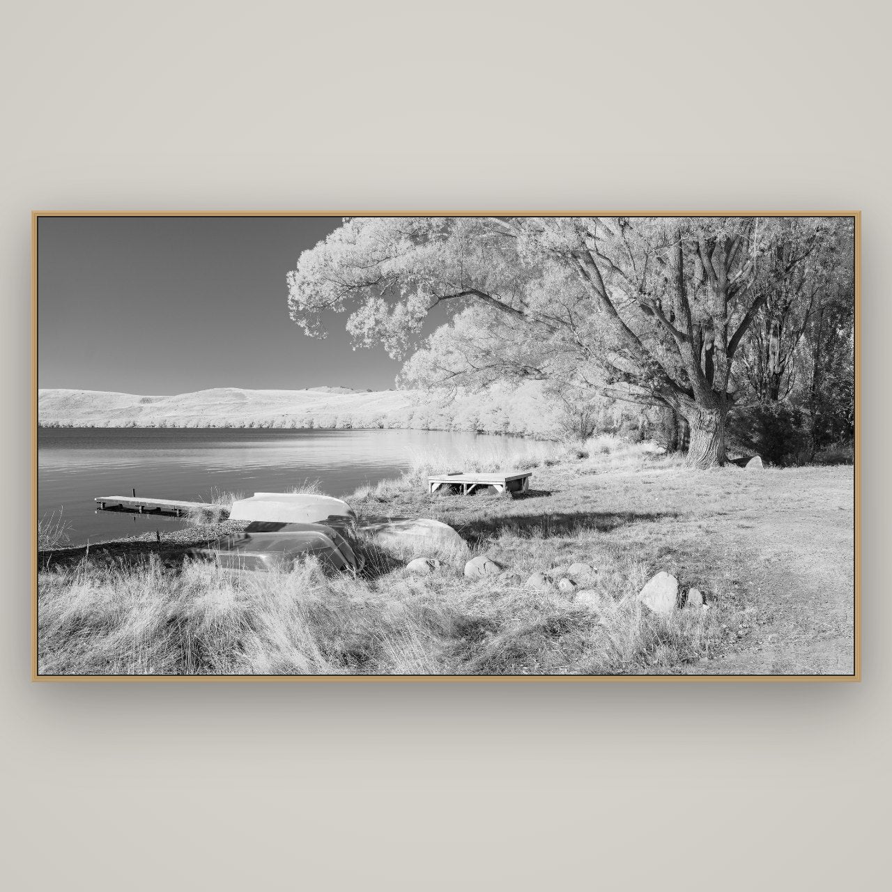 Beneath the Willows, Lake Alexandrina, Basel Natural Oak, 196×110 cm. New Zealand fine art wall art by Stephen Milner.