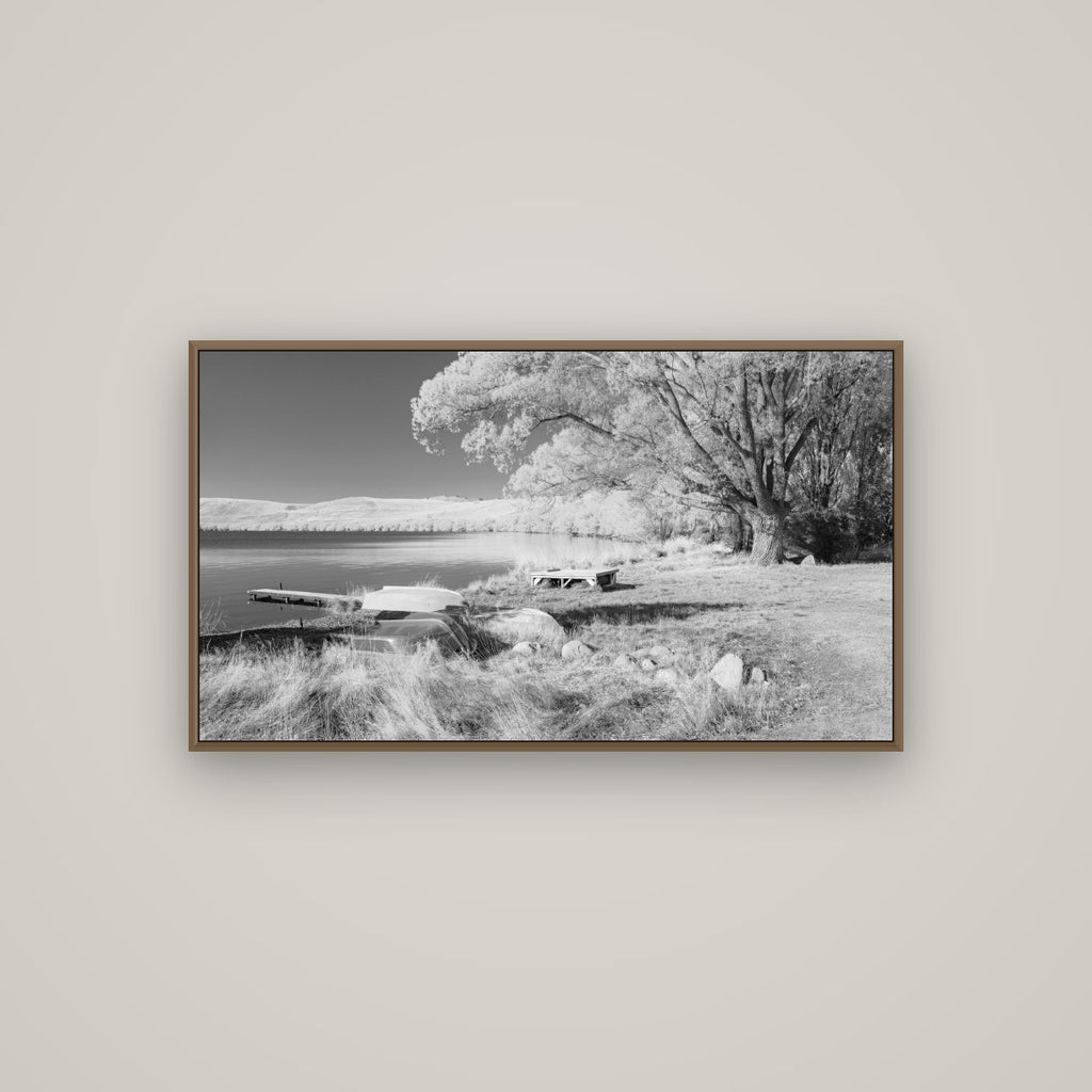 Beneath the Willows, Lake Alexandrina, Basel Walnut, 107×60 cm. New Zealand fine art wall art by Stephen Milner.