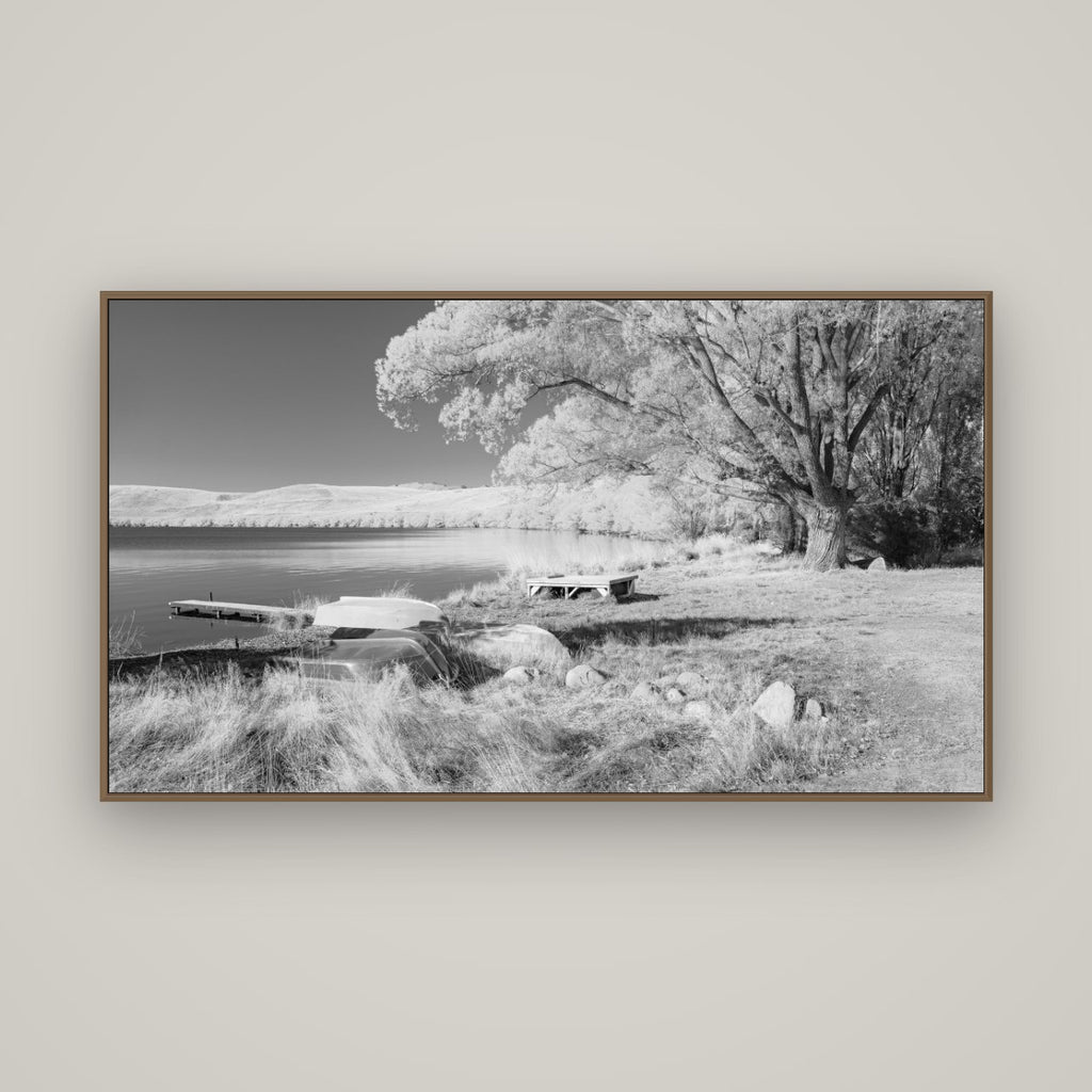 Beneath the Willows, Lake Alexandrina, Basel Walnut, 160×90 cm. New Zealand fine art wall art by Stephen Milner.