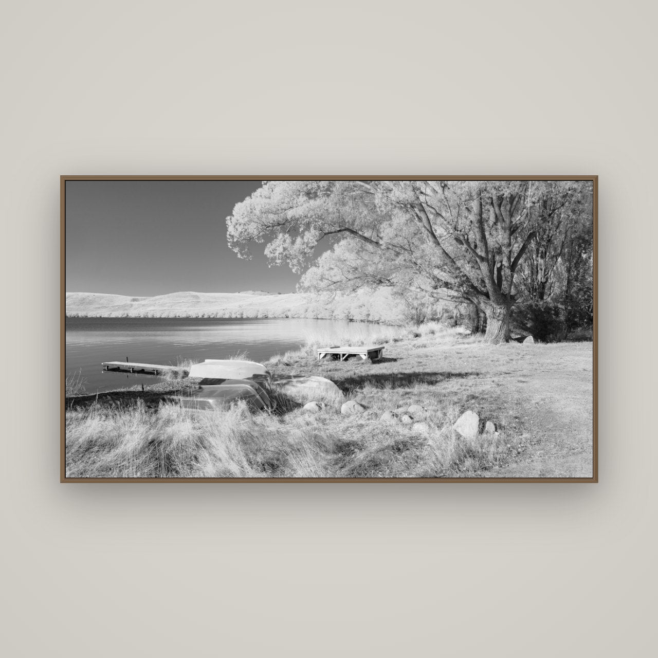 Beneath the Willows, Lake Alexandrina, Basel Walnut, 160×90 cm. New Zealand fine art wall art by Stephen Milner.
