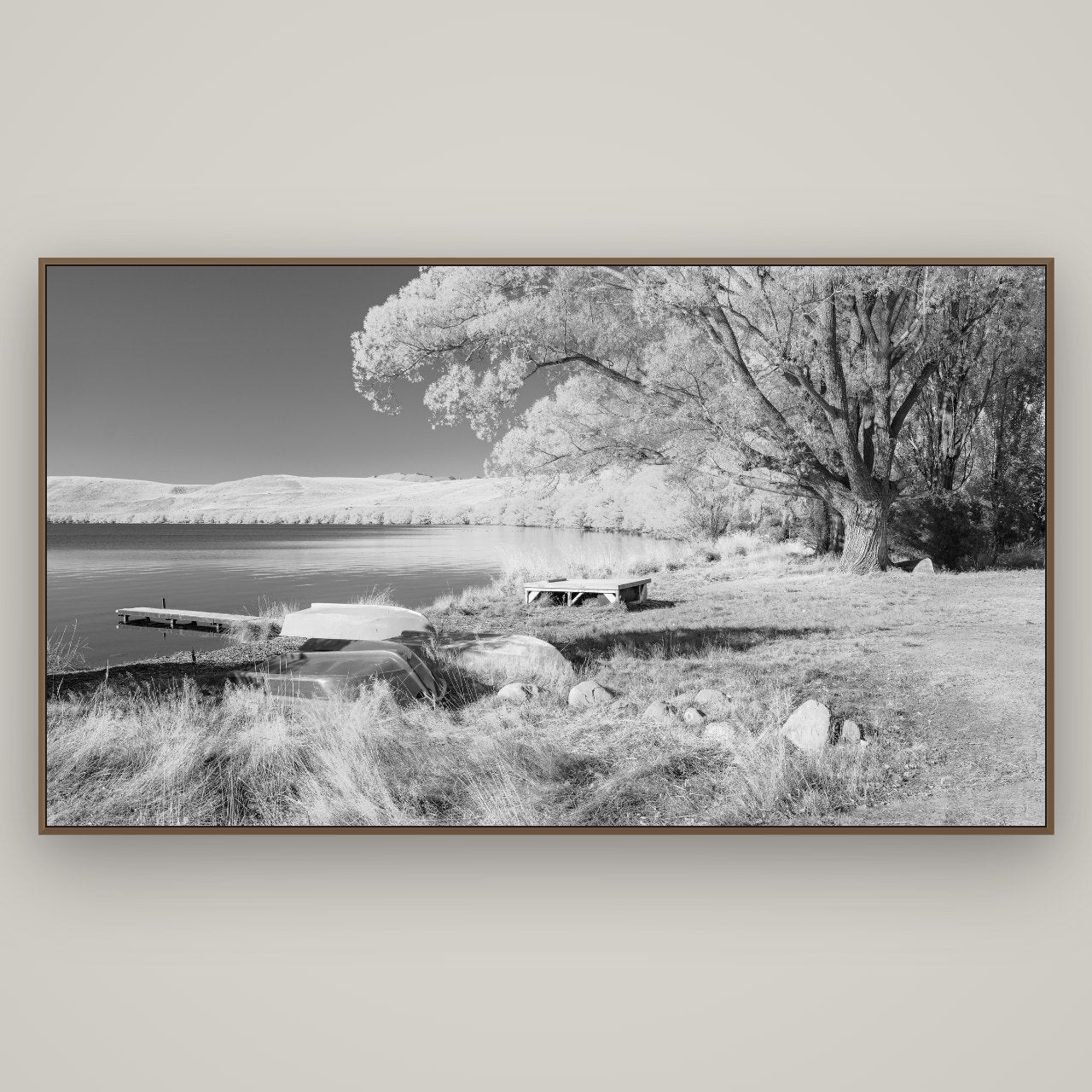 Beneath the Willows, Lake Alexandrina, Basel Walnut, 196×110 cm. New Zealand fine art wall art by Stephen Milner.