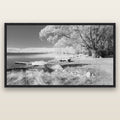 Beneath the Willows, Lake Alexandrina — black float frame canvas, 200 × 130 cm. New Zealand fine art landscape wall art by Stephen Milner.