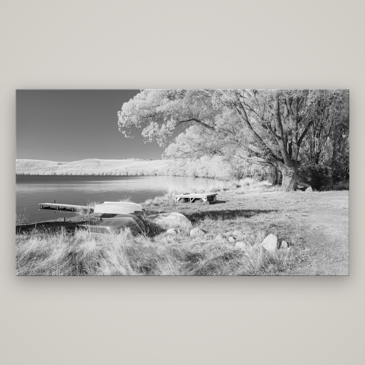 Beneath the Willows, Lake Alexandrina — No frame, 196×110 cm. New Zealand fine art wall art by Stephen Milner.