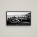 Boats in the Bay, Cape Palliser — Basel Black, 107×60 cm. New Zealand fine art wall art by Stephen Milner.