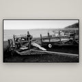 Boats in the Bay, Cape Palliser — Basel Black, 196×110 cm. New Zealand fine art wall art by Stephen Milner.