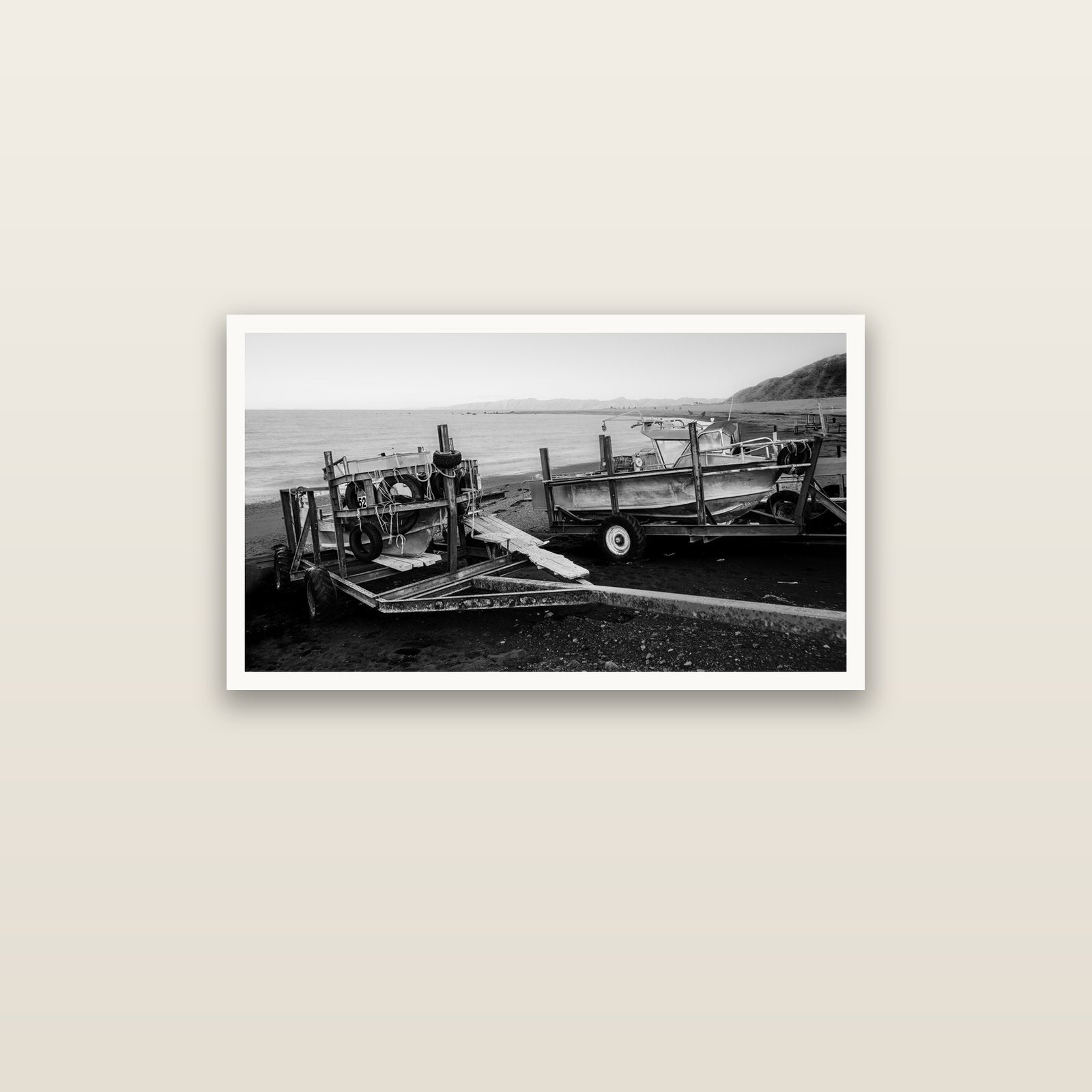 Boats in the Bay, Cape Palliser — Hahnemühle fine art print, 91 × 51 cm. New Zealand fine art landscape photography by Stephen Milner.