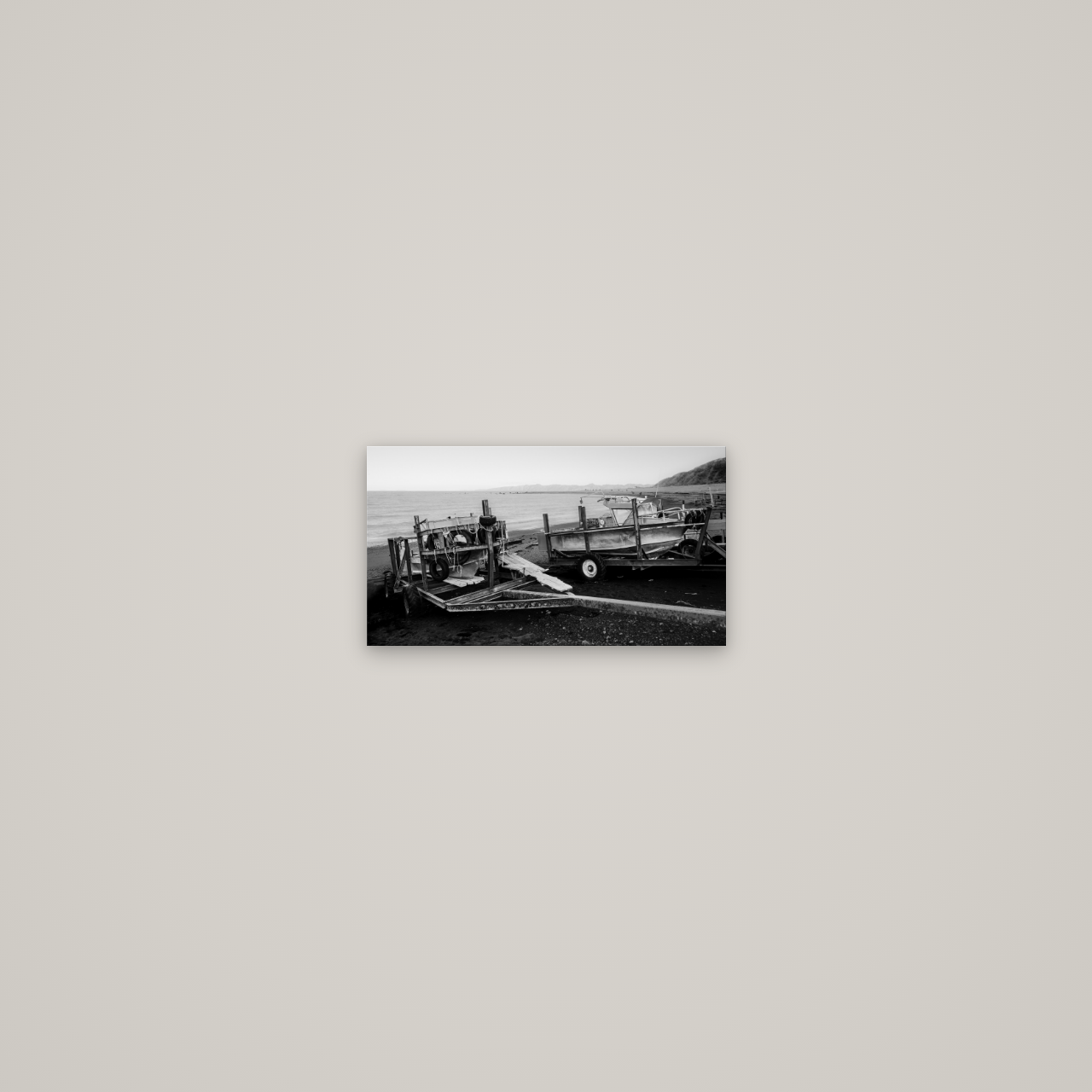 Boats in the Bay, Cape Palliser — No frame, 27×15 cm. New Zealand fine art wall art by Stephen Milner.