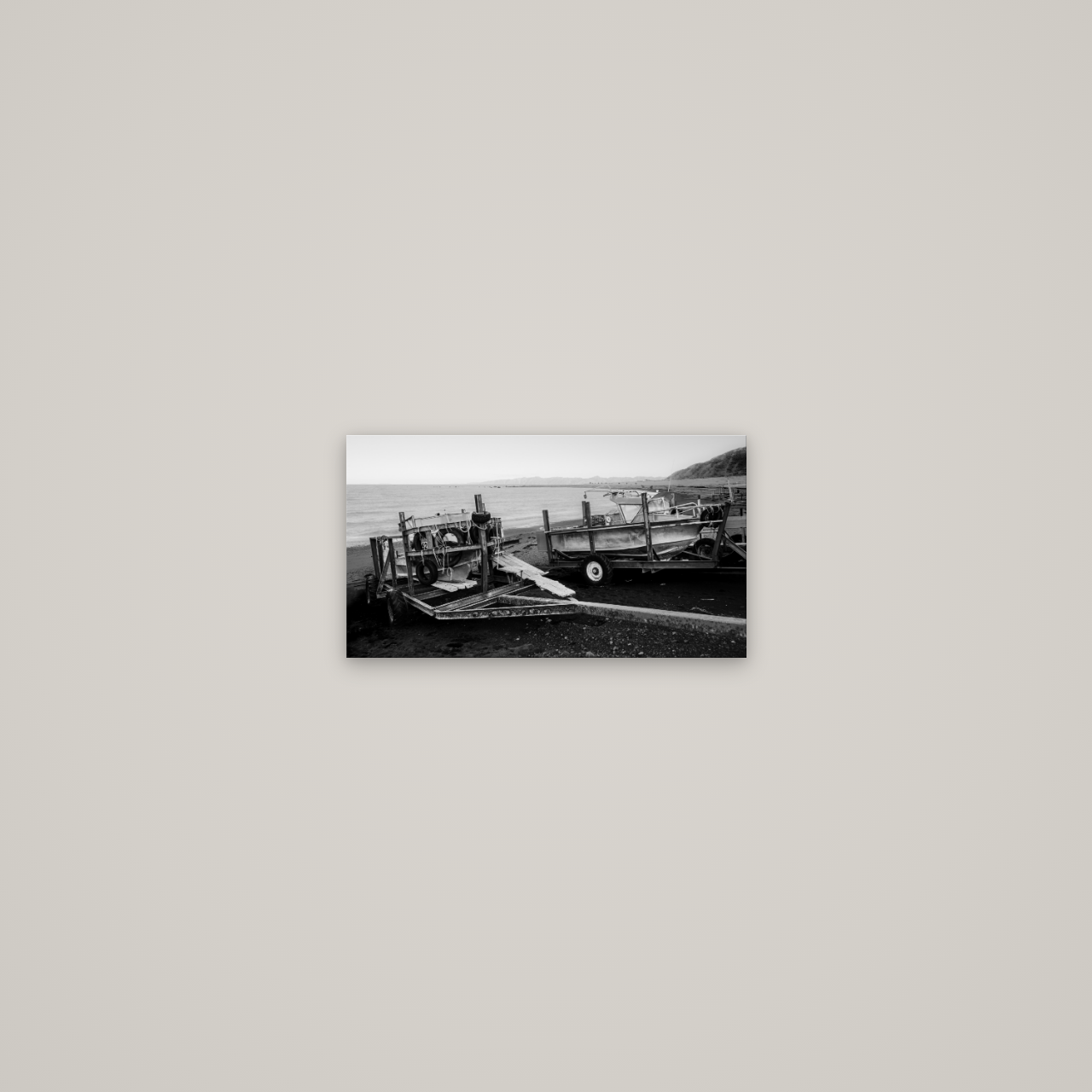 Boats in the Bay, Cape Palliser — No frame, 36×20 cm. New Zealand fine art wall art by Stephen Milner.
