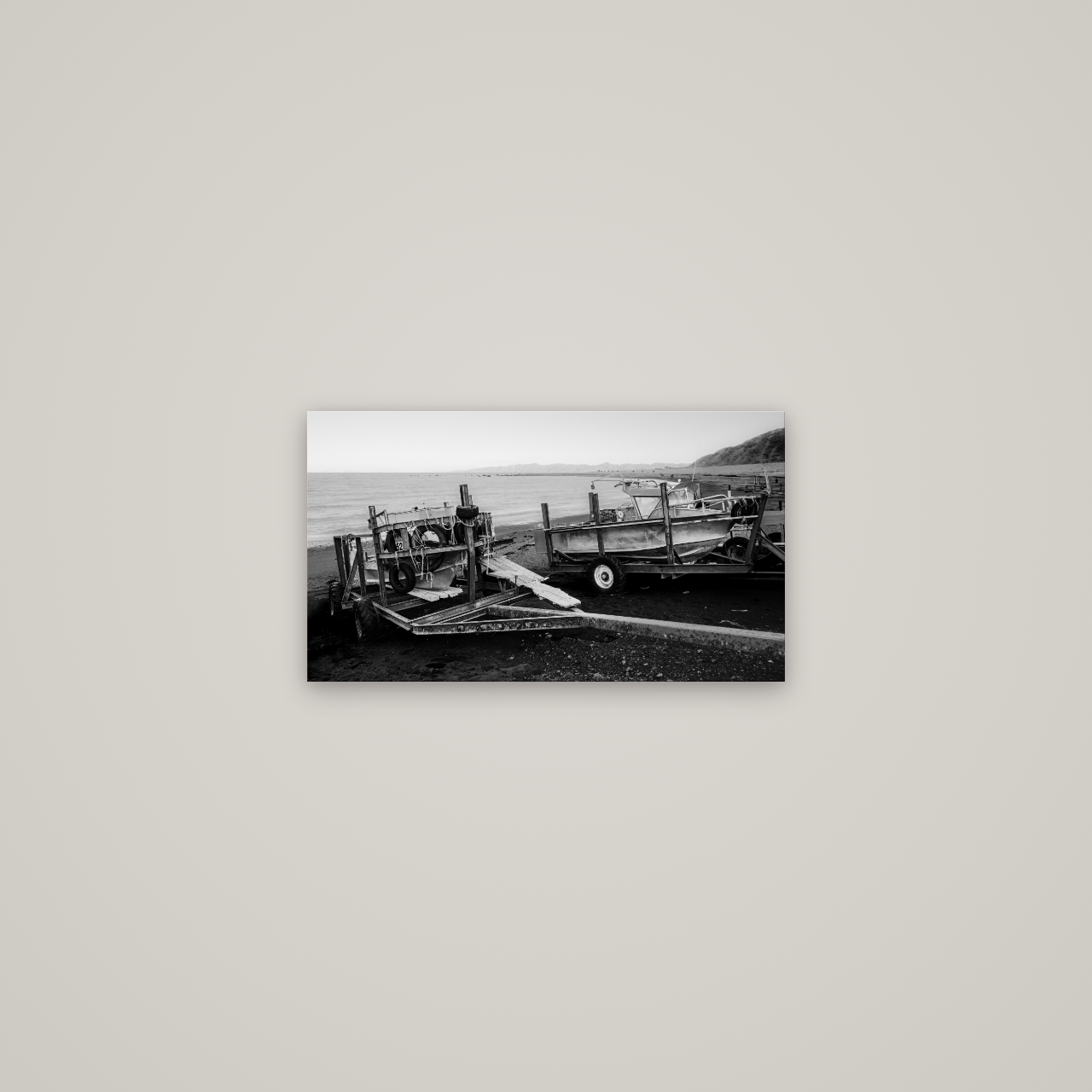 Boats in the Bay, Cape Palliser — No frame, 53×30 cm. New Zealand fine art wall art by Stephen Milner.