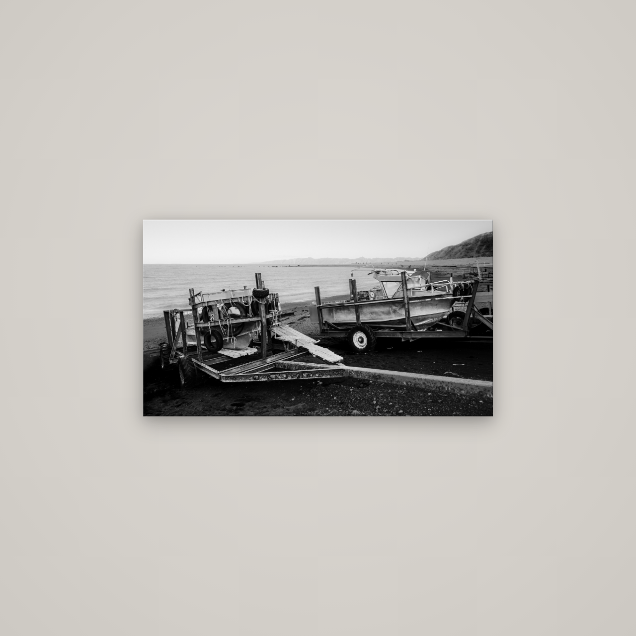 Boats in the Bay, Cape Palliser — No frame, 80×45 cm. New Zealand fine art wall art by Stephen Milner.
