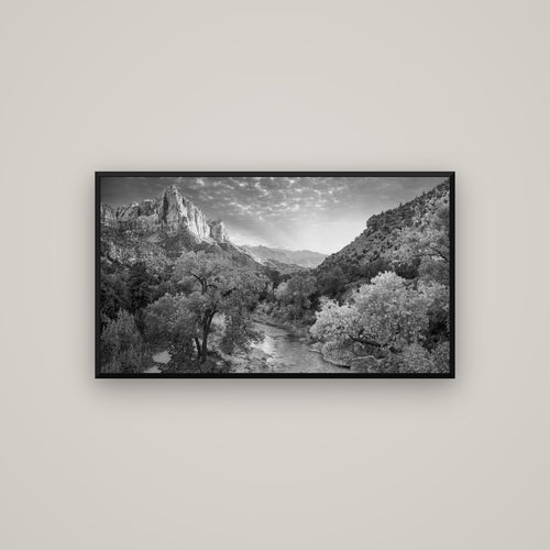 Canyon Evening, Zion National Park — Basel Black, 107×60 cm. New Zealand fine art wall art by Stephen Milner.