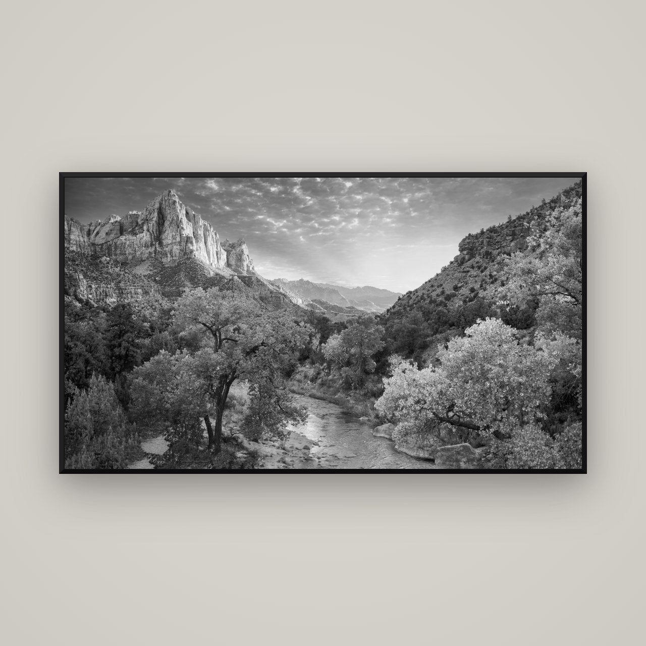 Canyon Evening, Zion National Park — Basel Black, 160×90 cm. New Zealand fine art wall art by Stephen Milner.